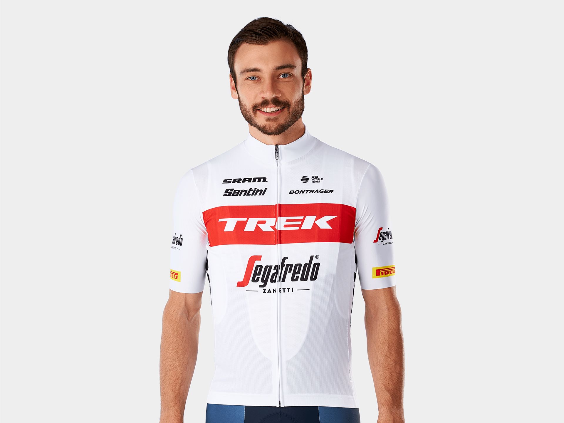 Camiseta masculina de corrida réplica da Equipe Trek-Segafredo fabricada pela Santini