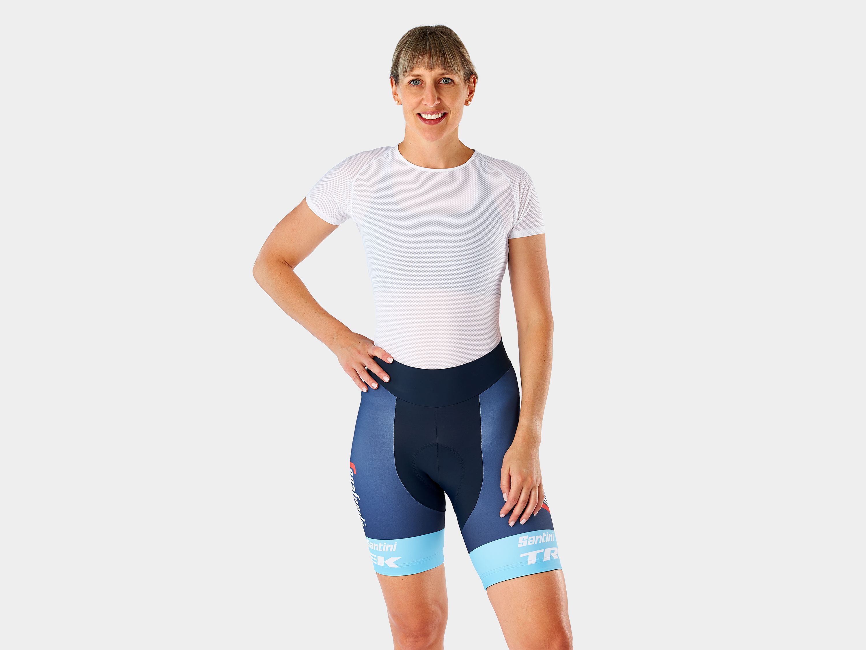Bermuda feminina para ciclismo, réplica da 'Equipe Trek-Segafredo fabricada pela Santini