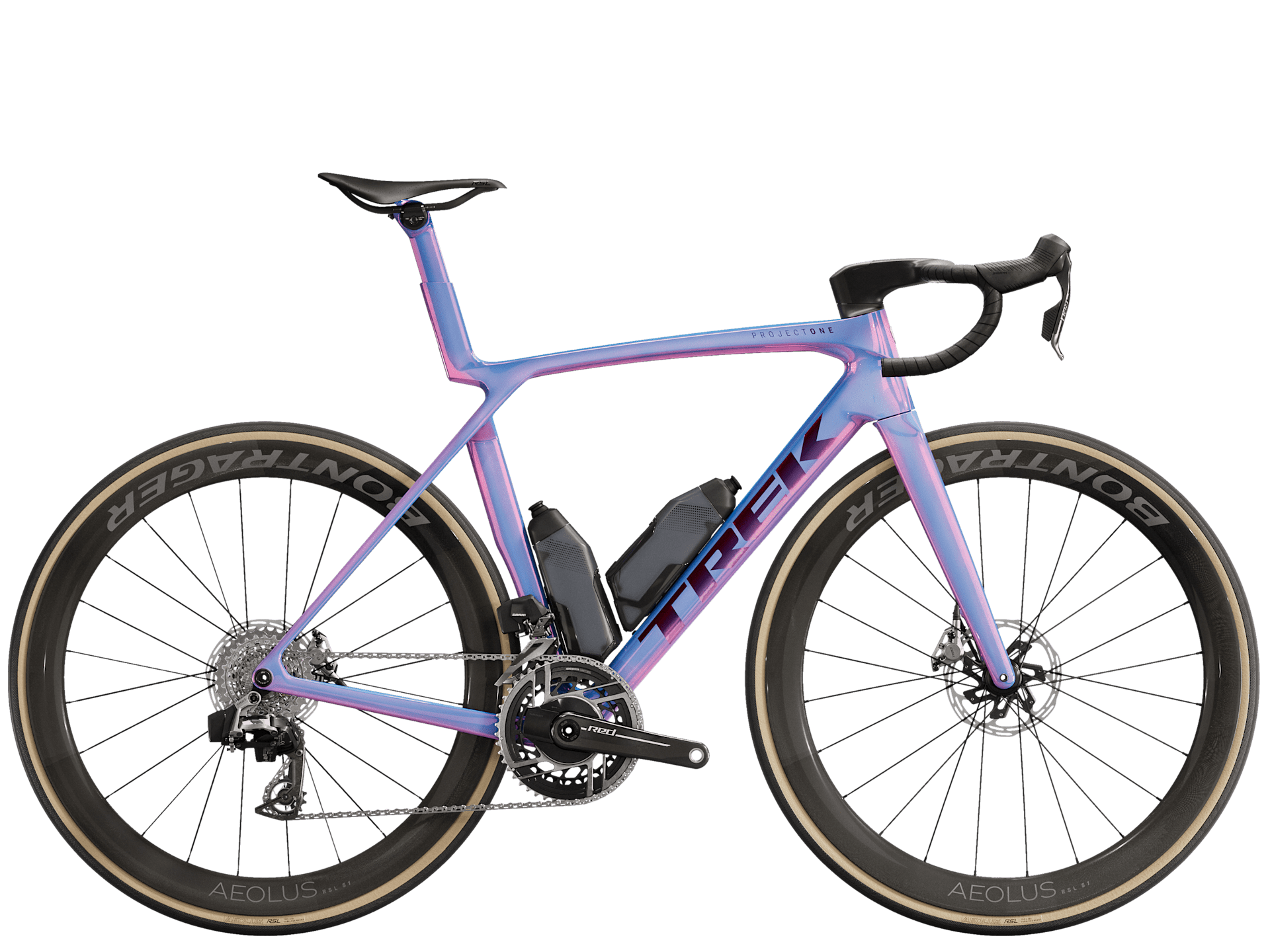 Red Trek Madone SLR 9 with SRAM RED eTap AXS wireless groupset and Bontrager carbon wheels.