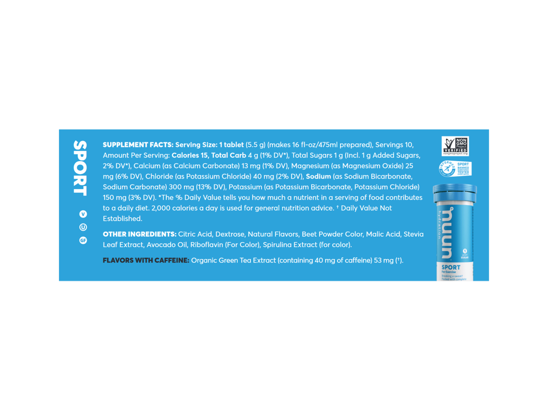 Nuun Sport + Caffeine Hydration Tablets Box of 8 Tubes