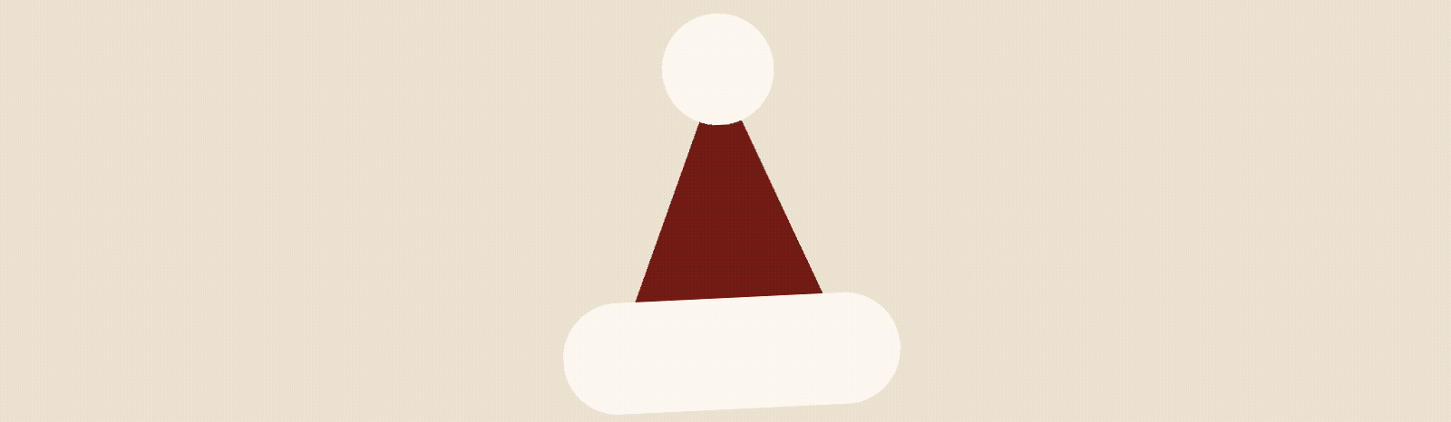 Slideshow of holiday illustrations such as a red holiday hat, white snowflake, green fir tree, and a round red and white striped peppermint