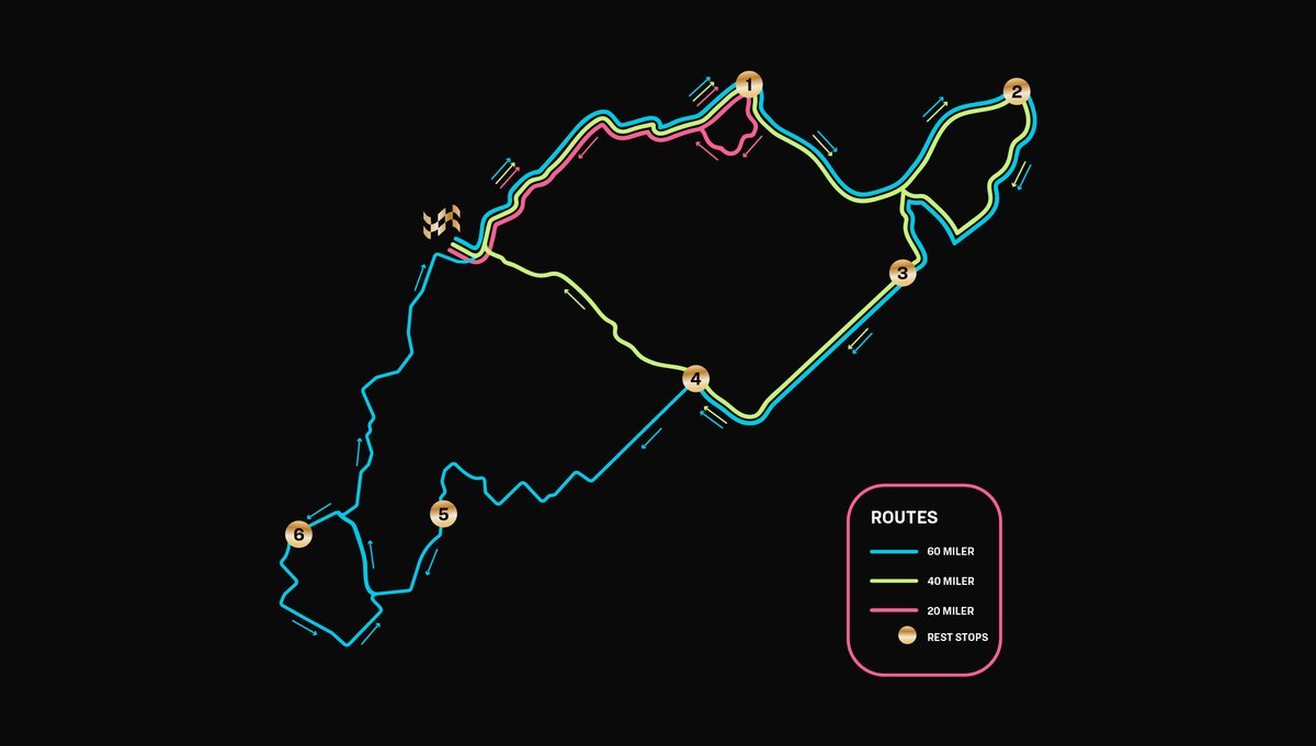 Trek 100 Texas route map &mdash; 18, 38, 60, and 100 mile routes