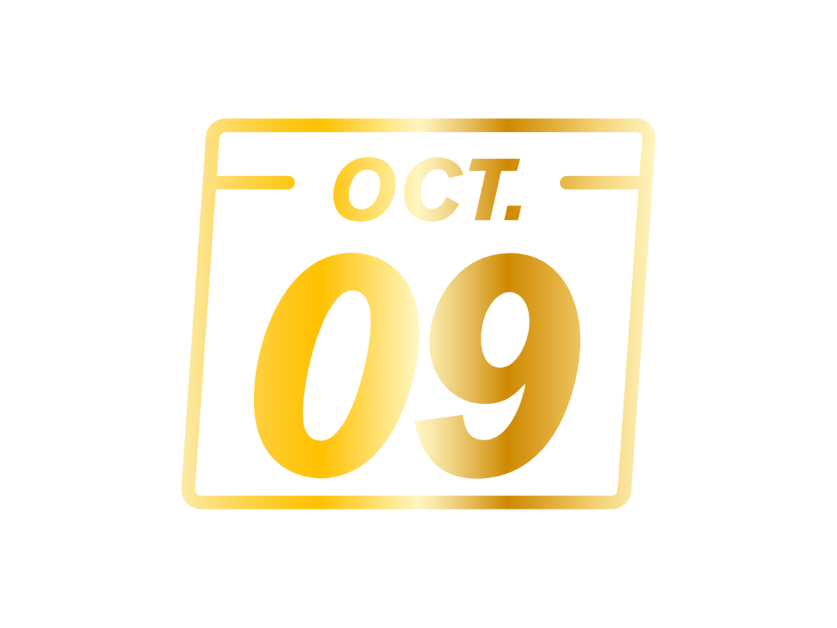 A golden calendar date october 9th