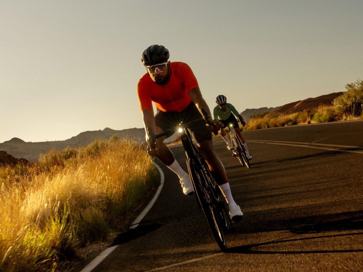 Cyclist riding at dusk, 33% fewer collisions with daytime running lights