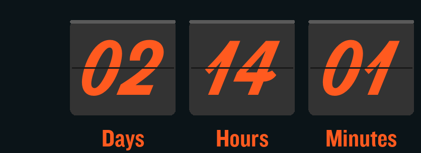 Countdown showing days, hours and minutes remaining.