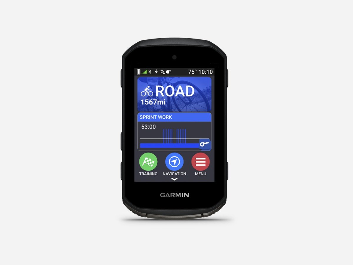 Garmin Edge 850 GPS bike computer showing a road ride screen