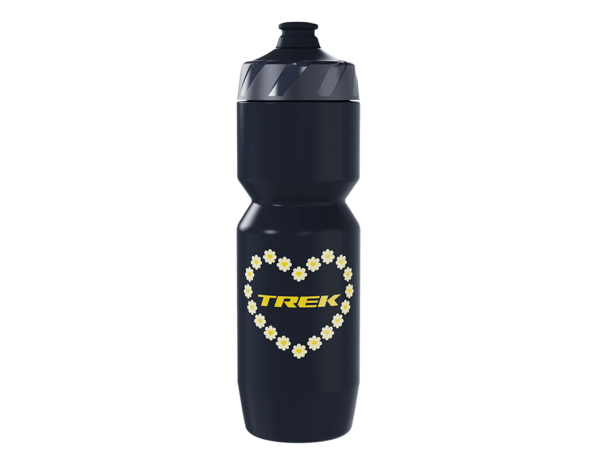Navy Trek Voda 26oz water bottle with a gold flower-heart Trek logo