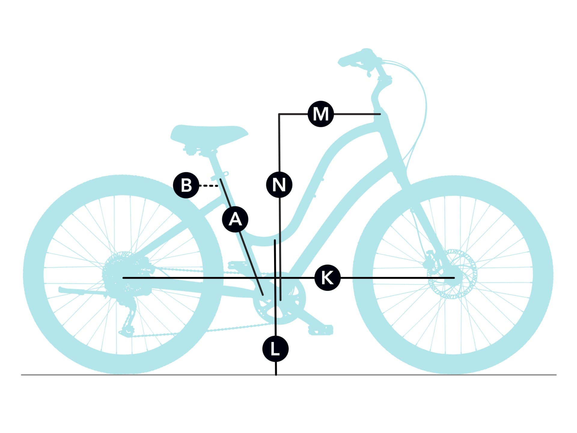 Geometry diagram labeling frame measurements A through N